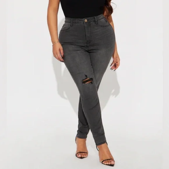 Fashion Nova Jeans Fashion Nova Black Curvy Ripped Skinny